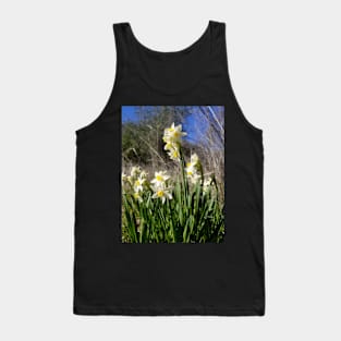 White and Yellow Daffodils Against a Blue California Spring Sky Tank Top